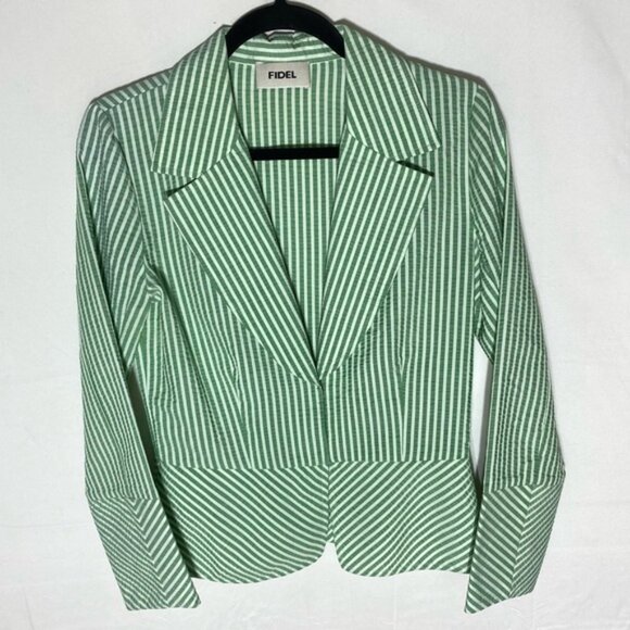 Vintage Fidel Green Striped Seersucker Cotton Blazer Jacket 4 - Picture 16 of 16